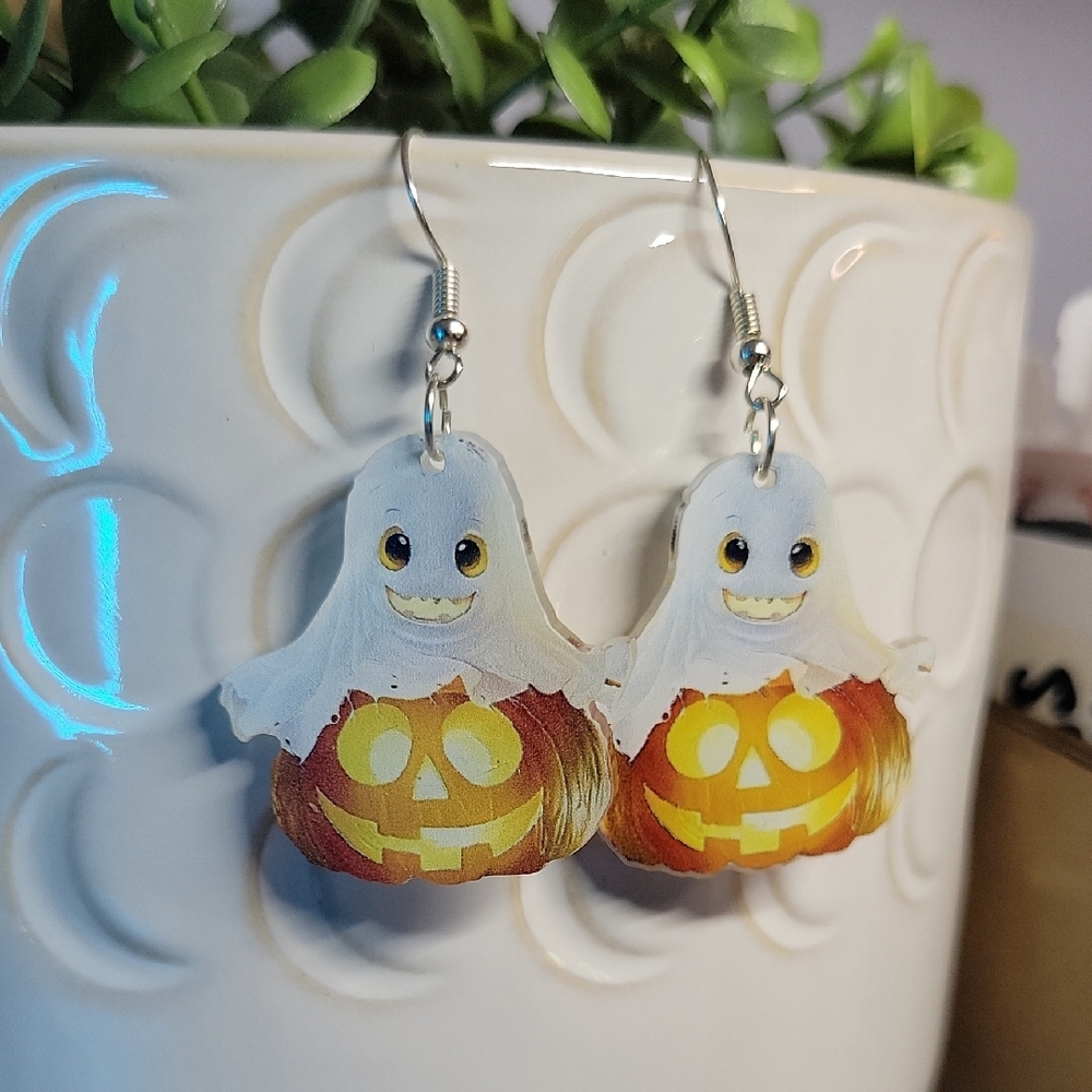 GOOFY GHOST AND PUMPKIN EARRINGS